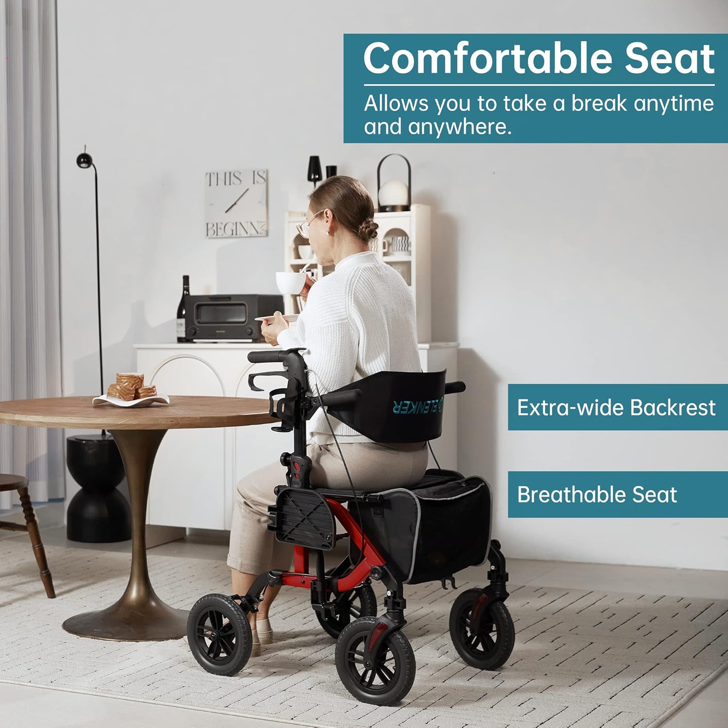 ELENKER 2-in-1 Rollator Walker & Transport Chair, Folding Wheelchair, Non-Pneumatic Wheels

