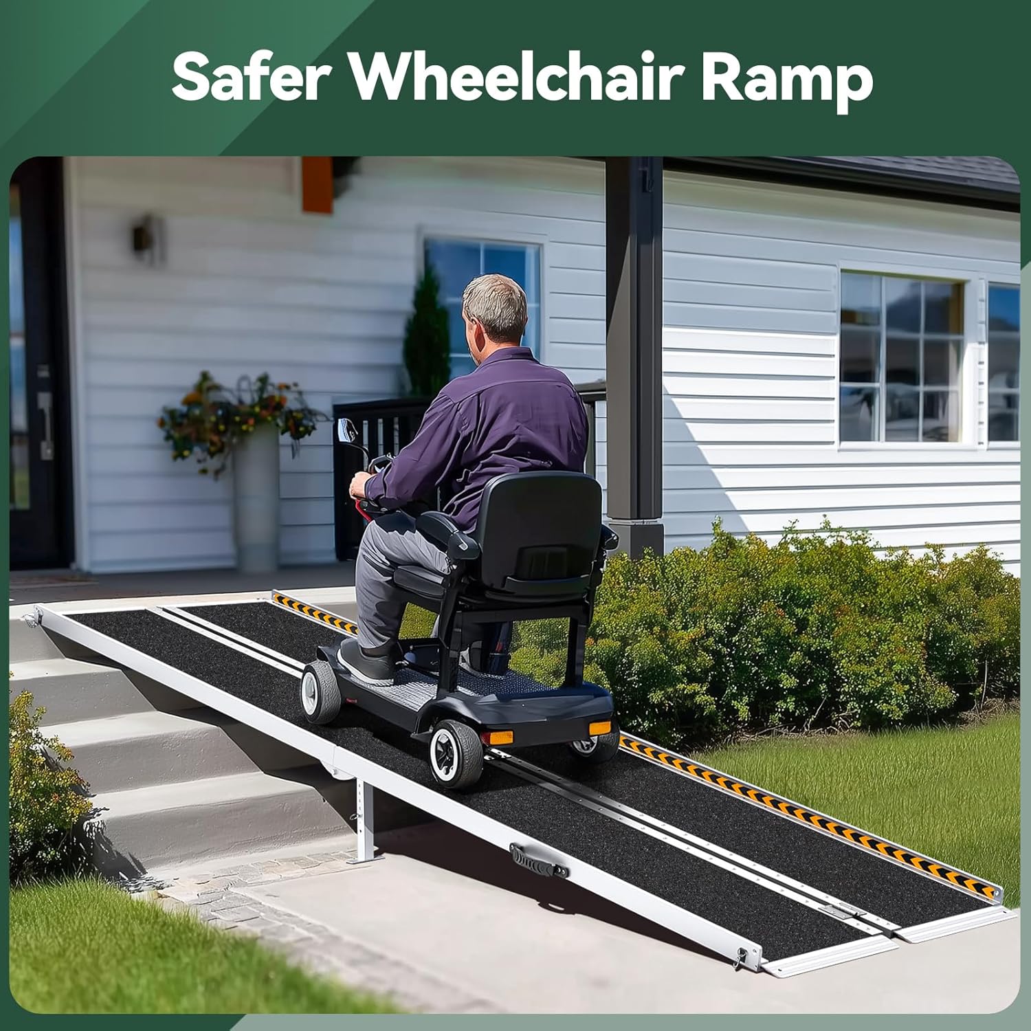 TaiH Leo Foldable Aluminum Wheelchair Ramp with Non-Slip Surface and Support Legs

