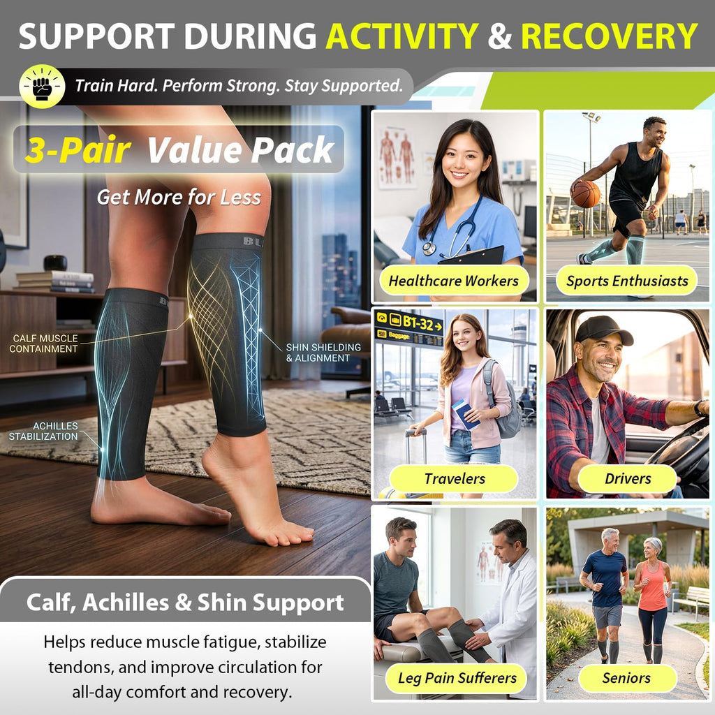 BLITZU Calf Compression Sleeves Footless Socks for Men and Women, Shin Splints

