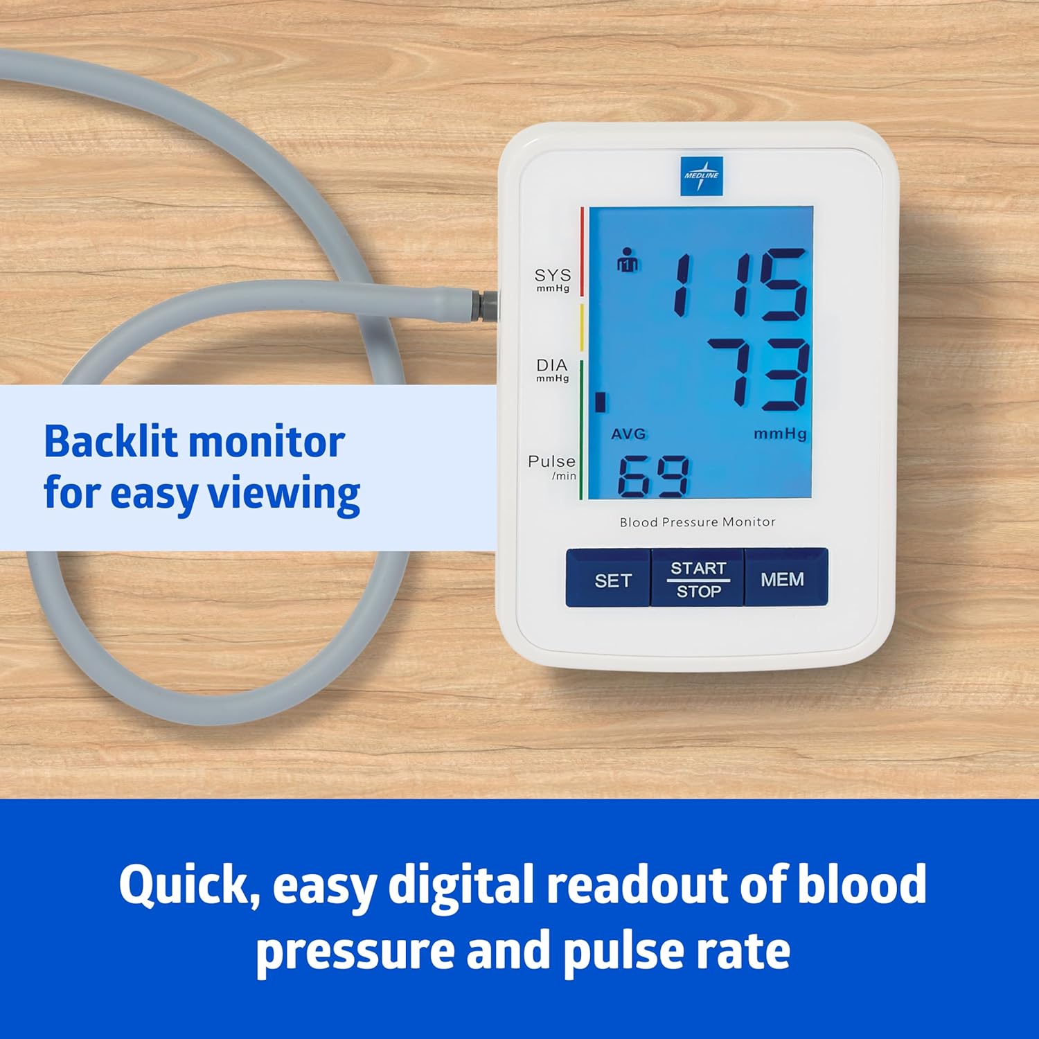 Medline Digital Blood Pressure Monitor with Upper Arm Cuff, LCD Display, 90 Readings

