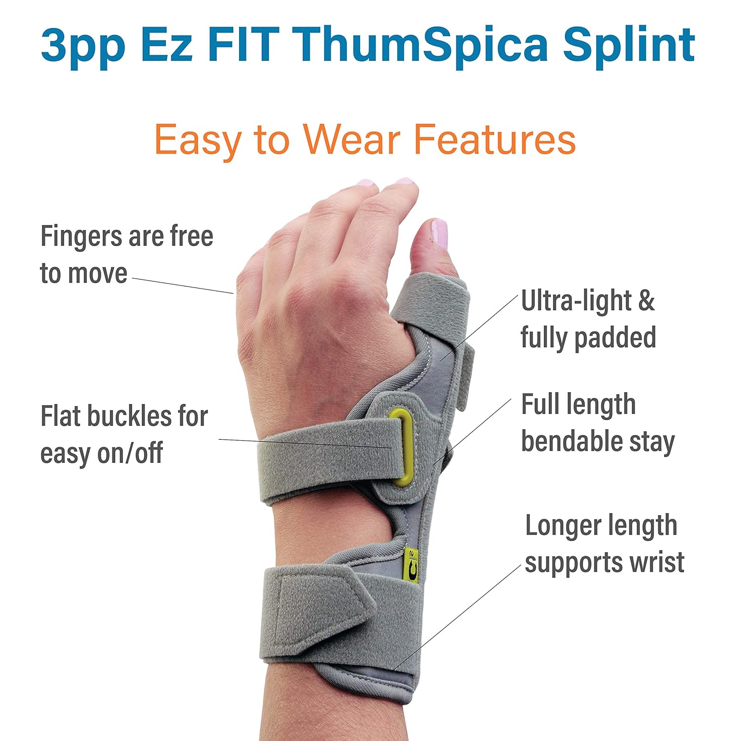 3-Point Products 3pp Ez FIT Thumb Spica Splint Ultra Light Immobilizer

