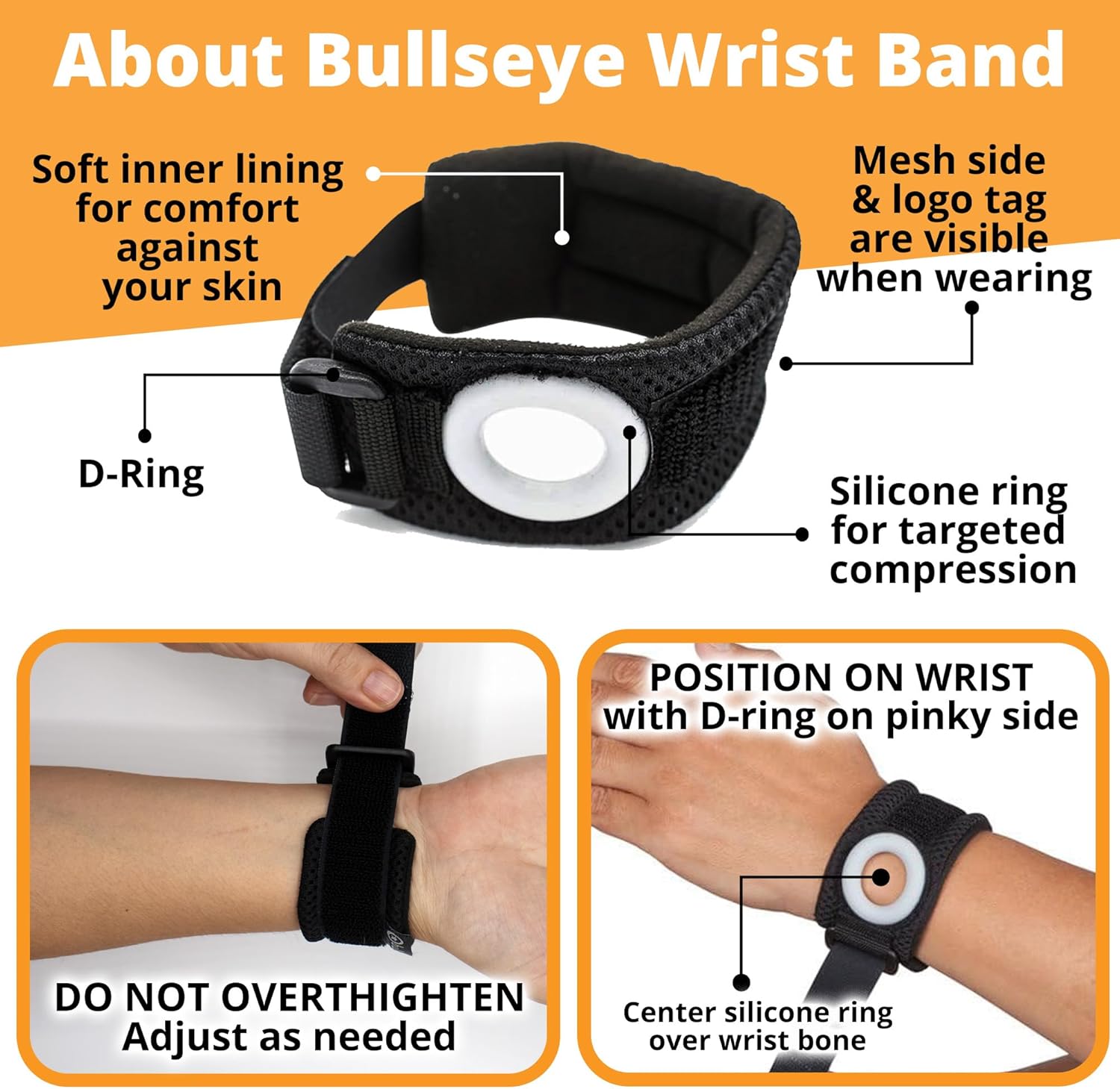 Bullseye TFCC Tear Wrist Brace with Silicone Ring Stabilizer, Adjustable Wrist Band

