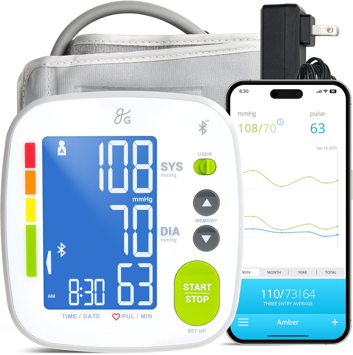 Greater Goods Bluetooth Smart Blood Pressure Monitor for Home Use, Digital Upper Arm BP Machine

