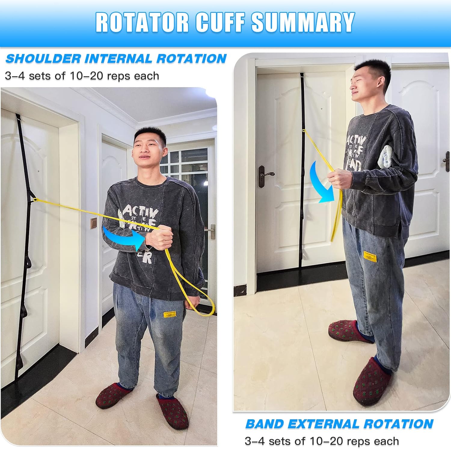 ATENTO Over-the-Door Shoulder Pulley Rehab System with Foam Handles and Latex Bands

