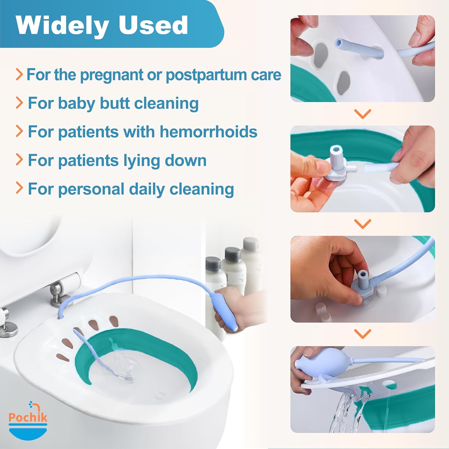Pochik Sitz Bath for Toilet Seat, Hemorrhoid & Postpartum Perineal Soaking Kit

