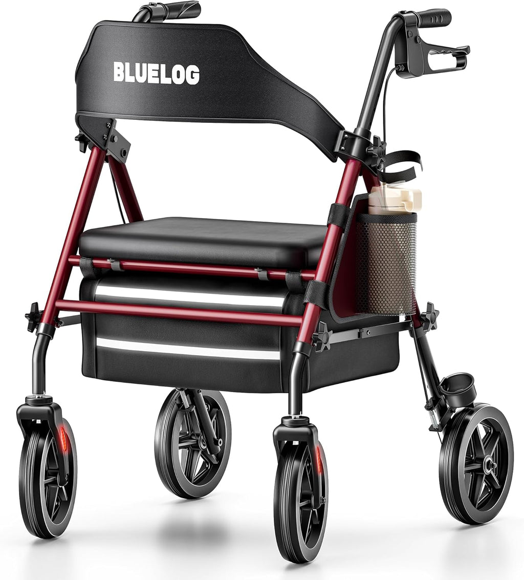 Bluelog Rollator Walker with Seat and Cup Holder, 350 lb Capacity, All-Terrain Wheels

