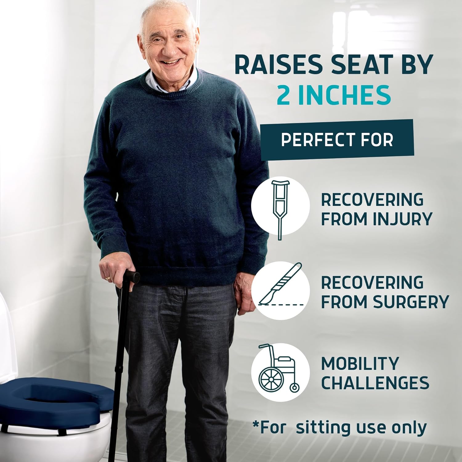 Lunderg Padded Toilet Seat Riser for Seniors, Firm High-Density Foam, Universal Fit

