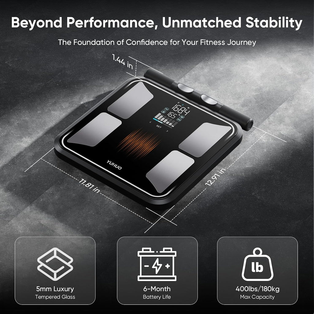 YUHUO Smart Body Composition Scale with BMI, Body Fat, Muscle Mass, Bluetooth Sync

