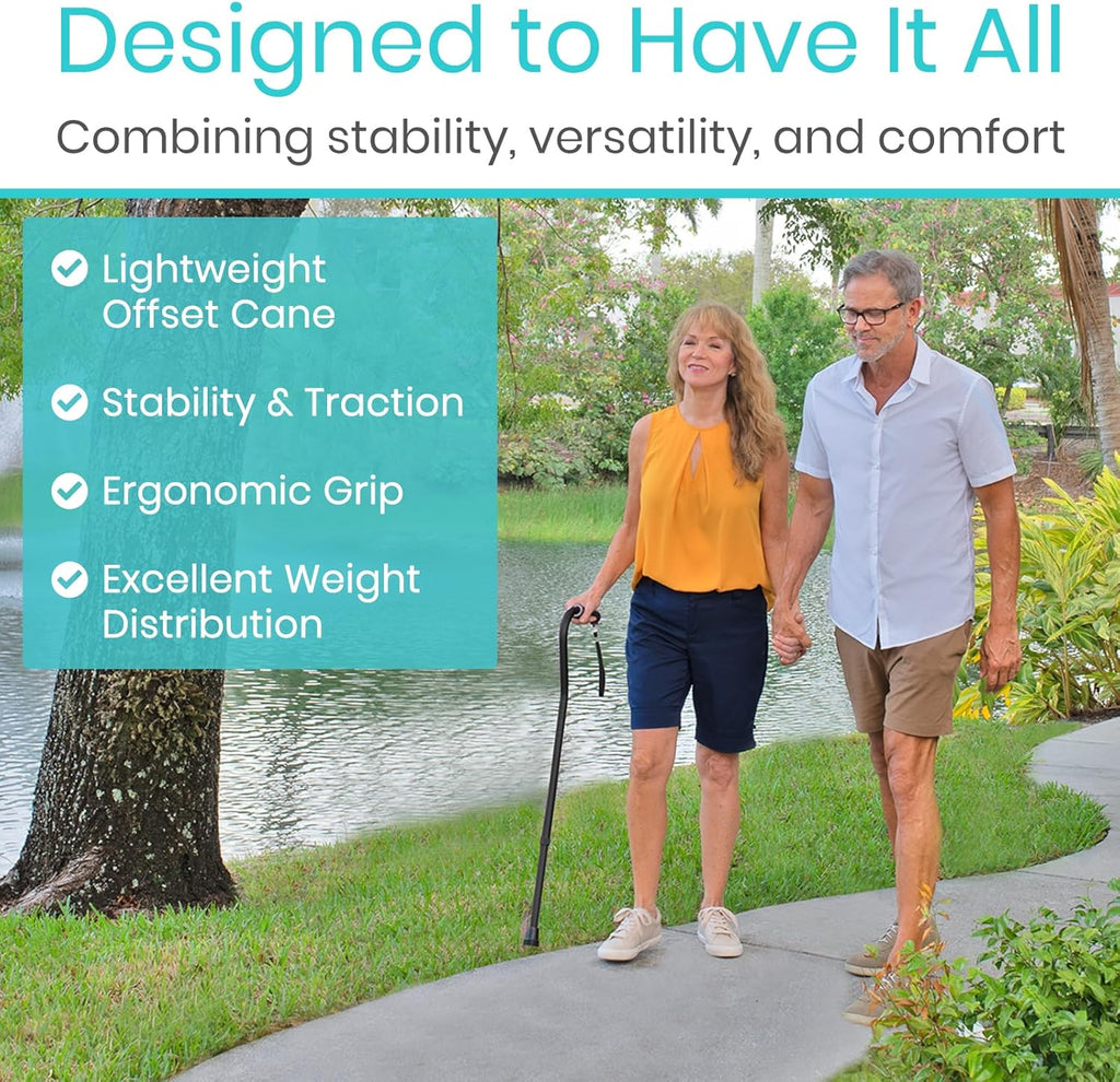 Vive Adjustable Walking Cane for Adults with Offset Grip, Lightweight Aluminum

