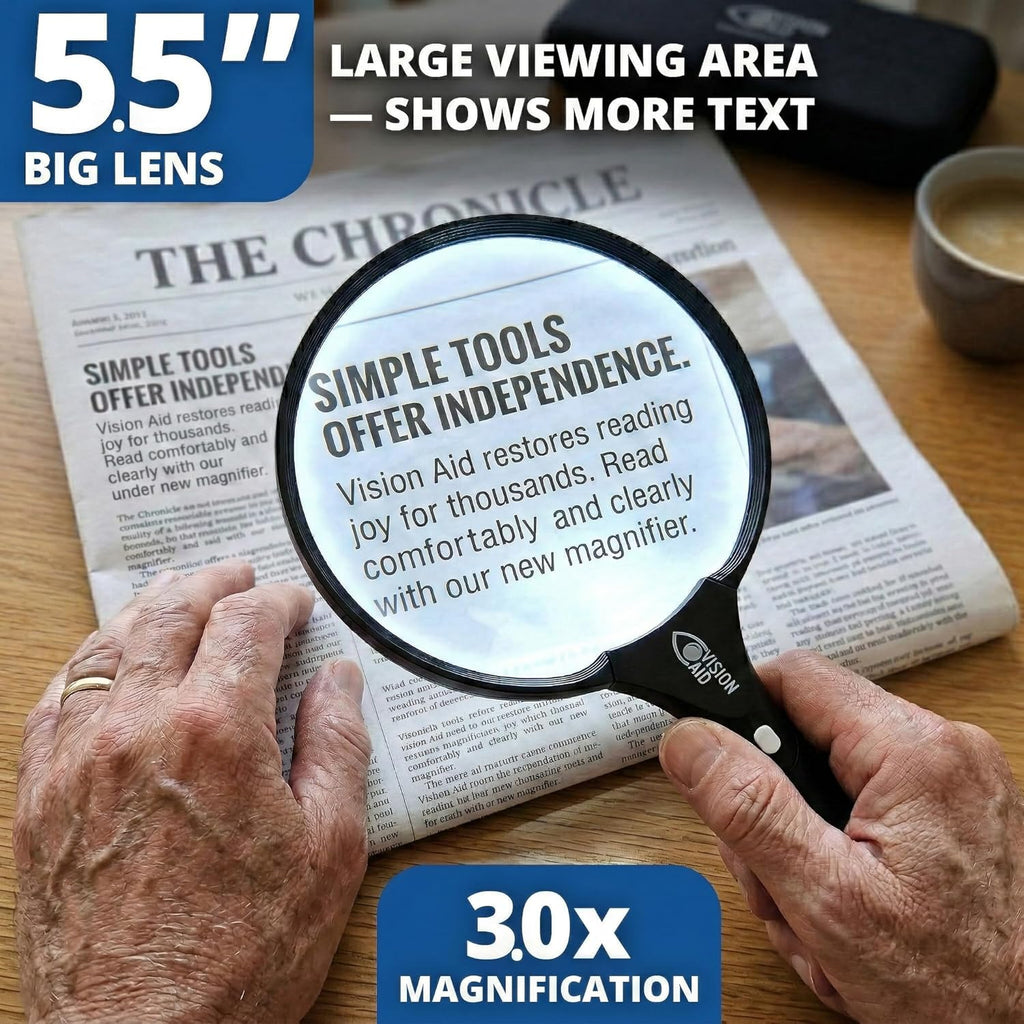 LED Magnifying Glass USB Rechargeable with Hard Case, Handheld Illuminated Loupe

