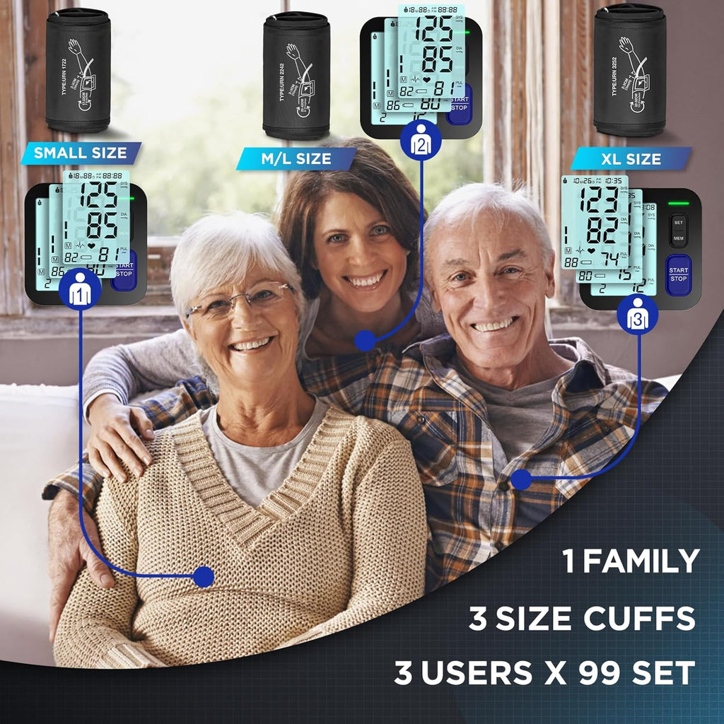 AQESO Upper Arm Blood Pressure Monitor with 3 Adjustable Cuffs, Digital BP Machine

