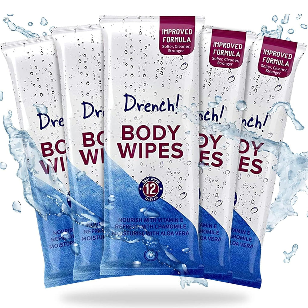 Drench Rinse-Free No-Alcohol Shower Wipes for Body Cleansing, Waterless Disposable

