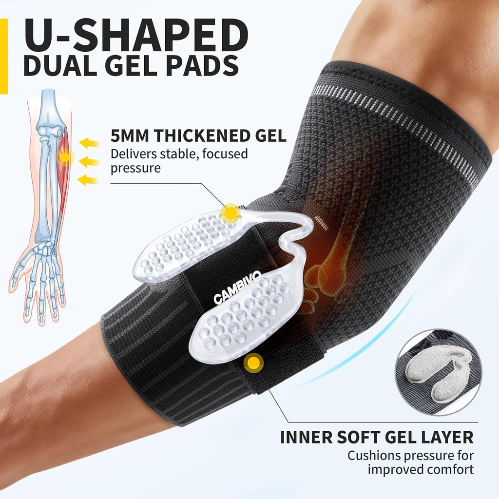 CAMBIVO Tennis Elbow Support Sleeve with Dual Gel Pads and Adjustable Strap

