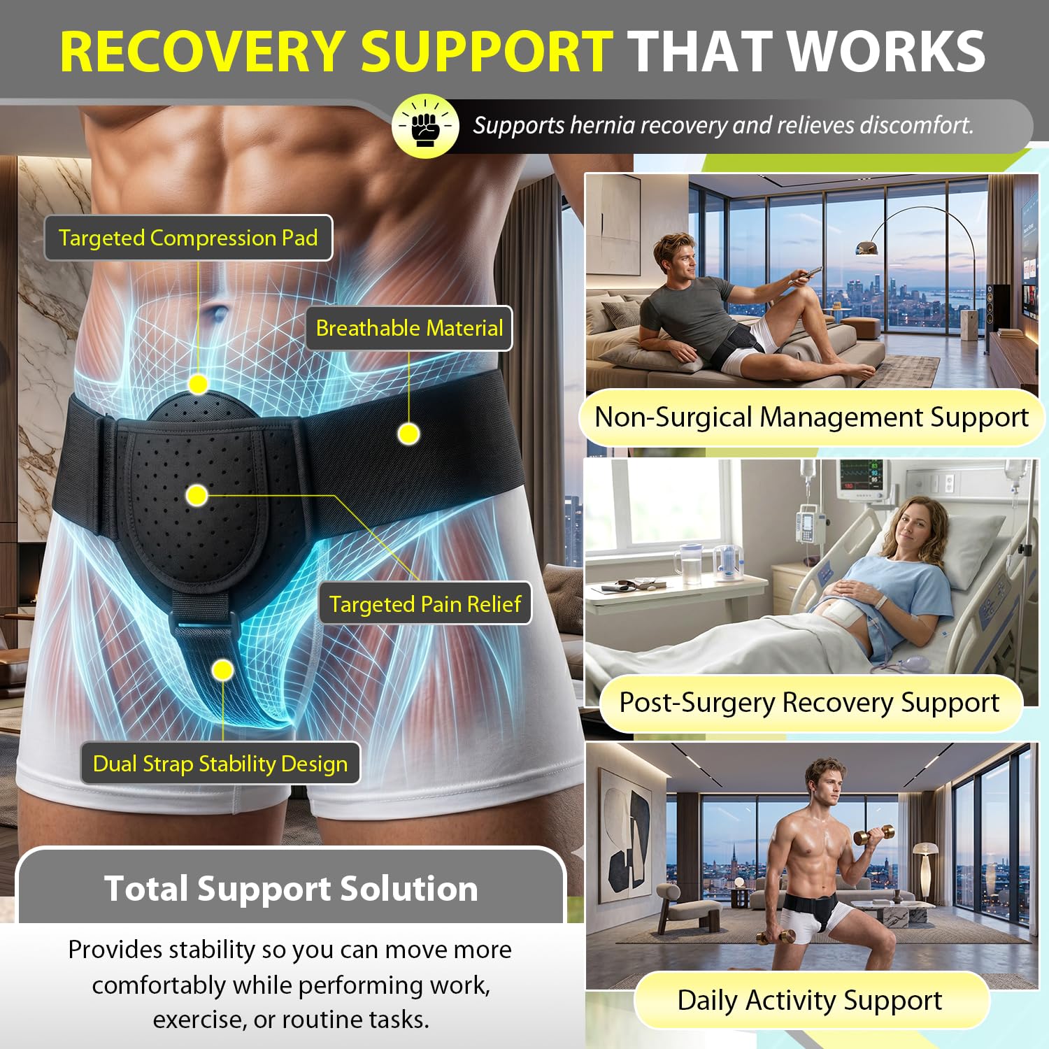 BLITZU Inguinal Hernia Support Belt for Men and Women, Adjustable Left/Right


