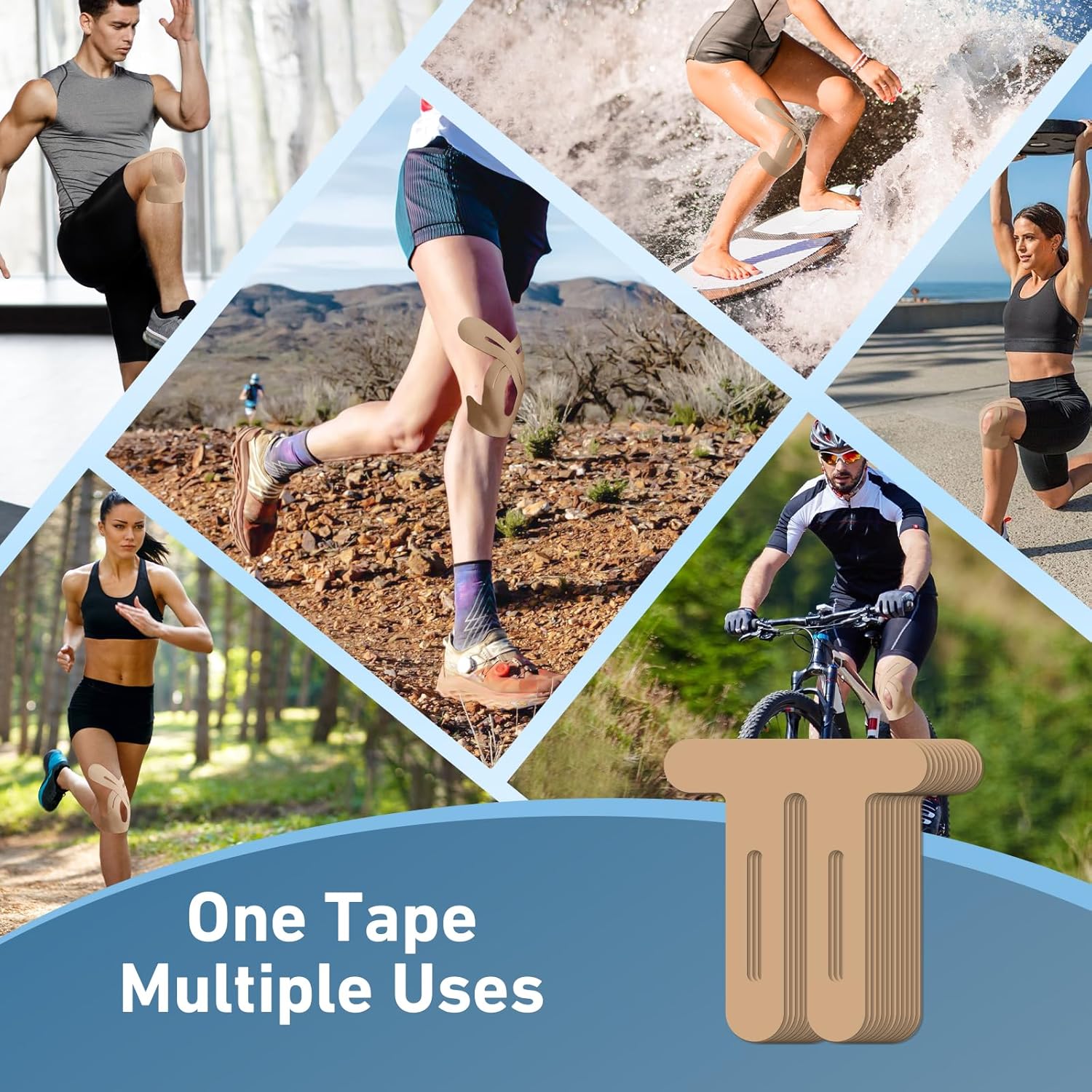 KTQUICK Pre-Cut Kinesiology Tape for Knees, Cotton, Latex-Free, Waterproof

