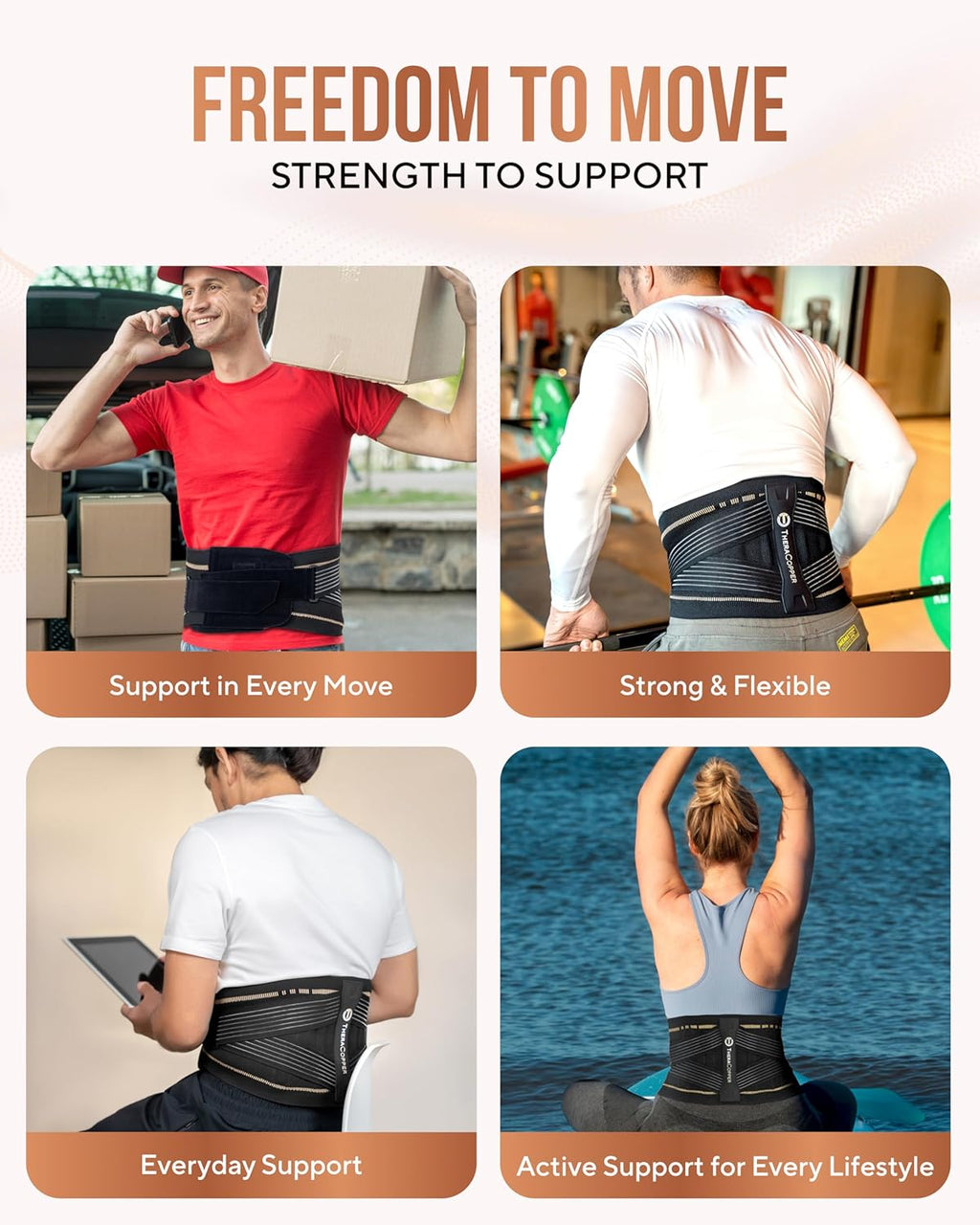 TheraCopper Copper Back Brace Lumbar Support Belt for Lower Back Pain, Sciatica

