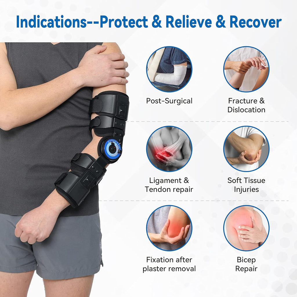 Orthomen Hinged ROM Elbow Brace Adjustable Post-Op Elbow Stabilizer Splint

