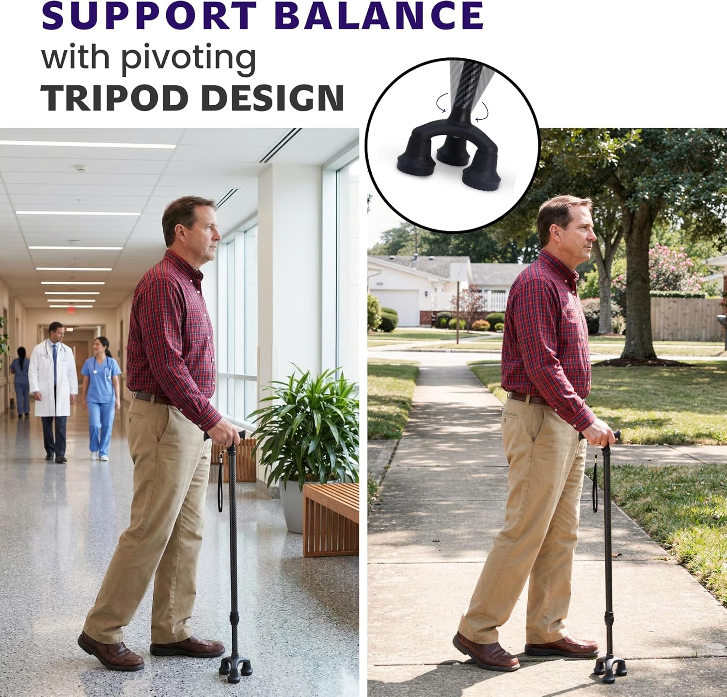 Dr. Aid Adjustable Aluminum Walking Cane, 3 and 4 Prong Mobility Stick, Non-Slip

