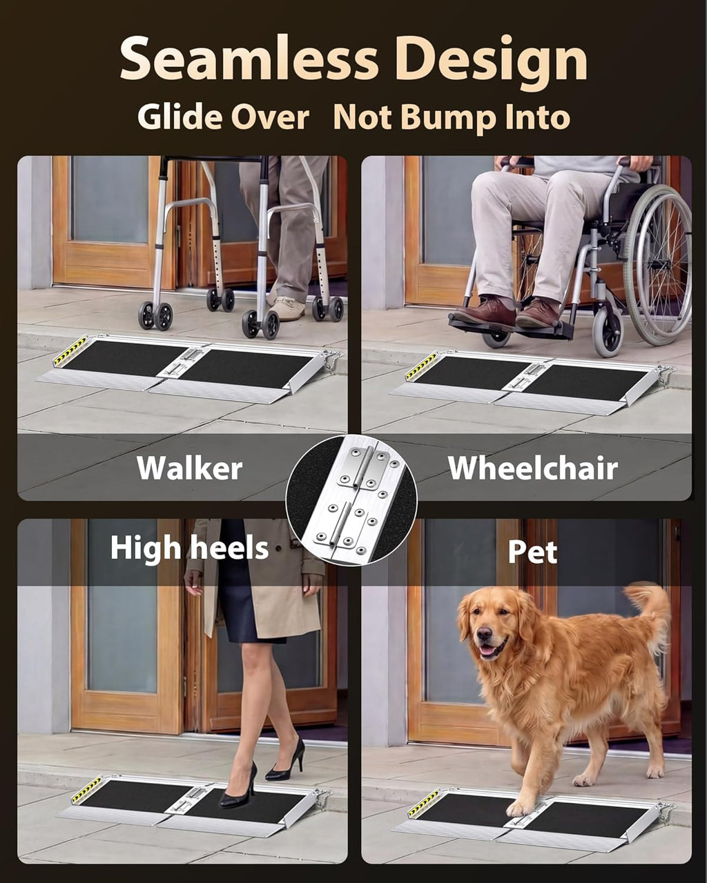 FACHNUO Portable Threshold Wheelchair Ramp with Self-Adjusting Bottom, Non-Slip

