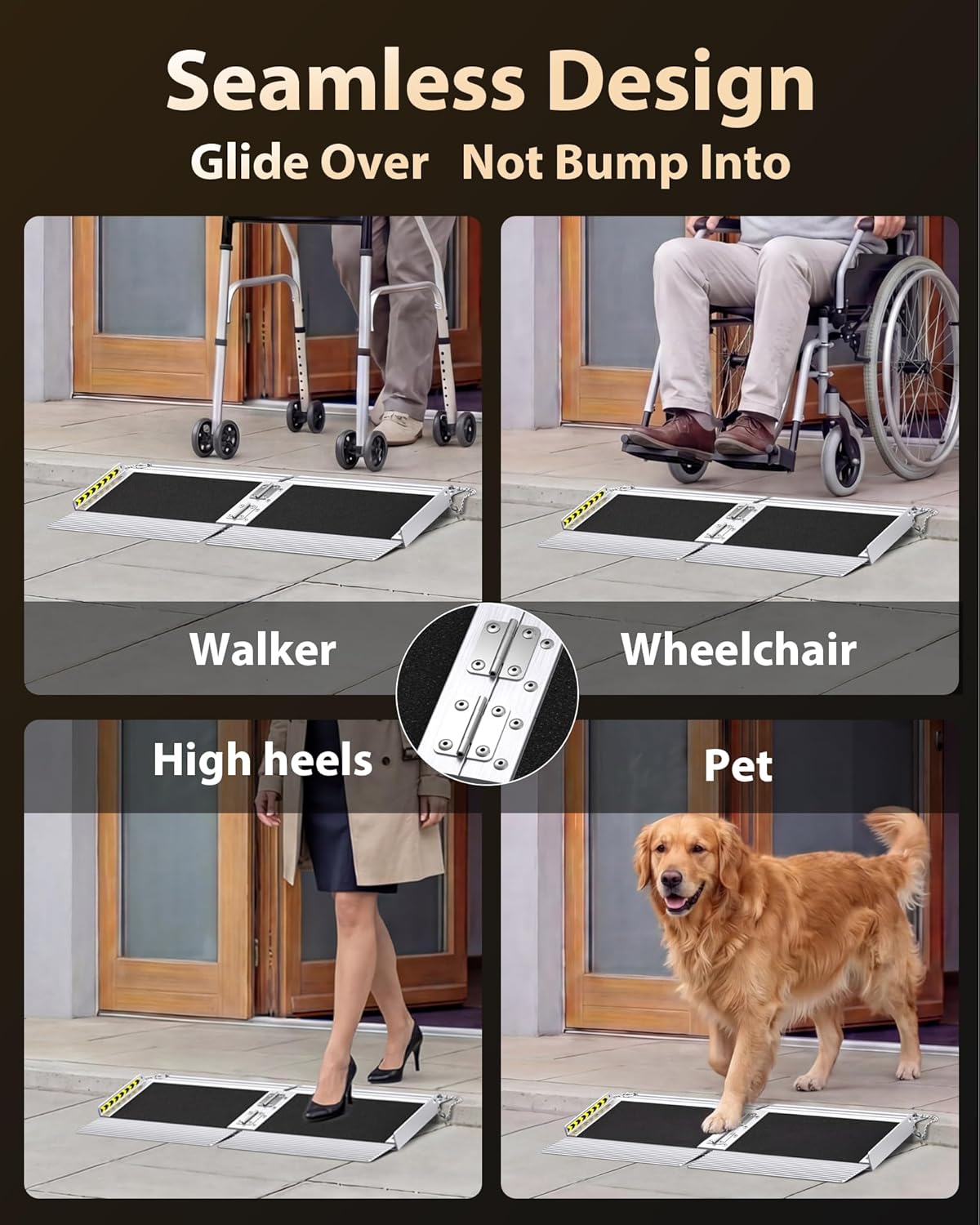 FACHNUO Portable Threshold Wheelchair Ramp with Self-Adjusting Bottom, Non-Slip

