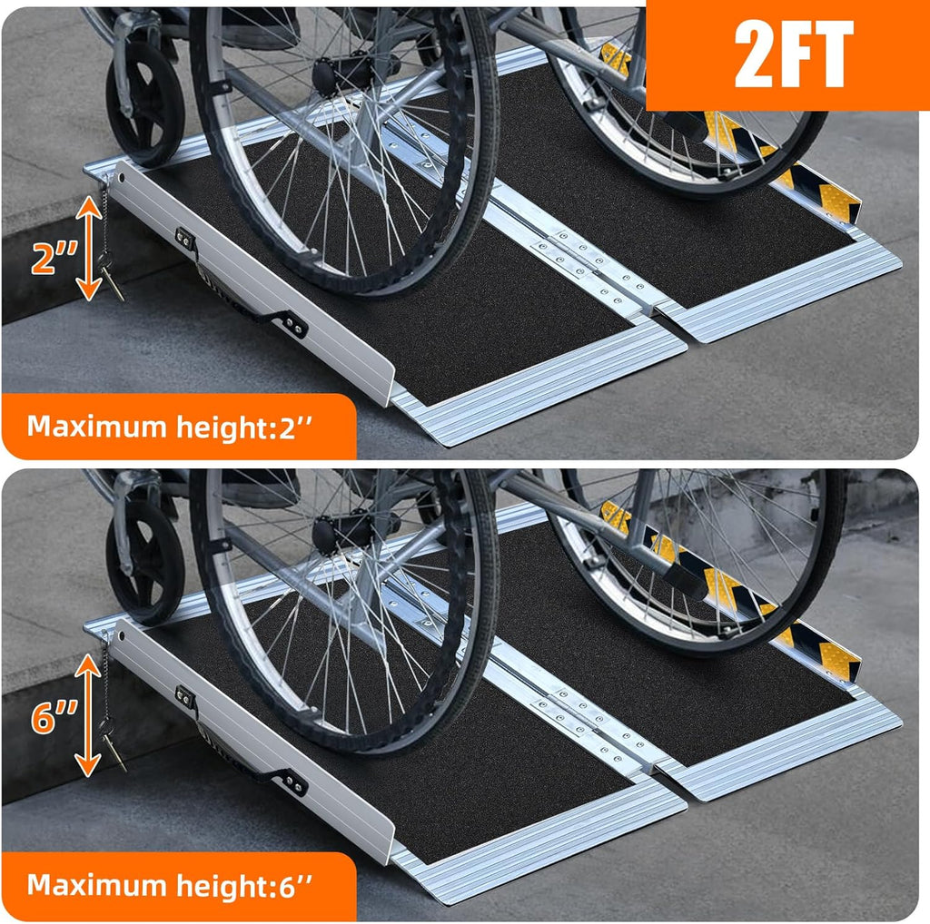 Wheelchair Ramp for Door Thresholds & Curbs, Non-Slip Aluminum, 800 lb Capacity

