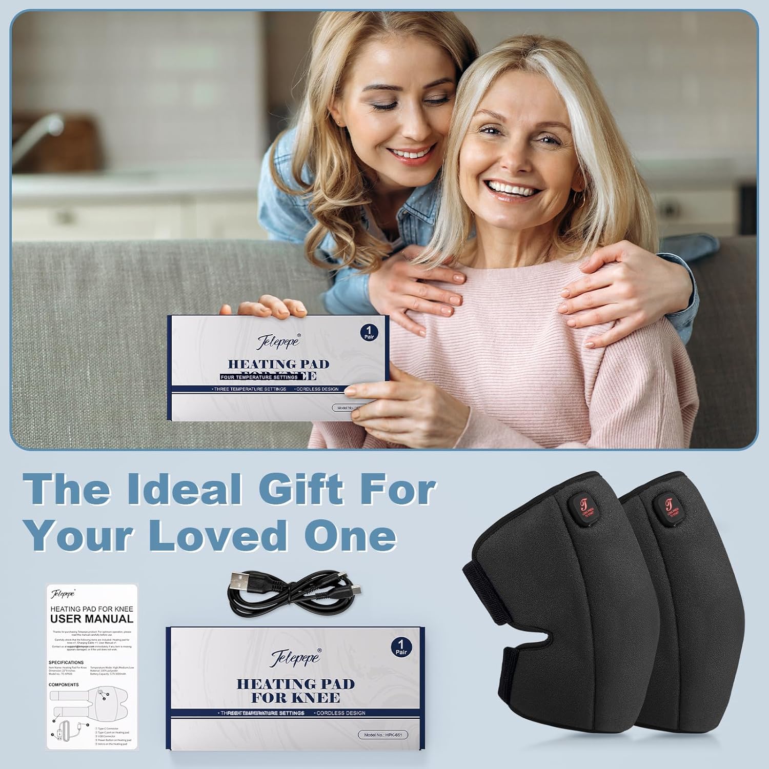 Heated Knee Brace Cordless Knee Heating Pad for Arthritis with 3 Temperature Modes

