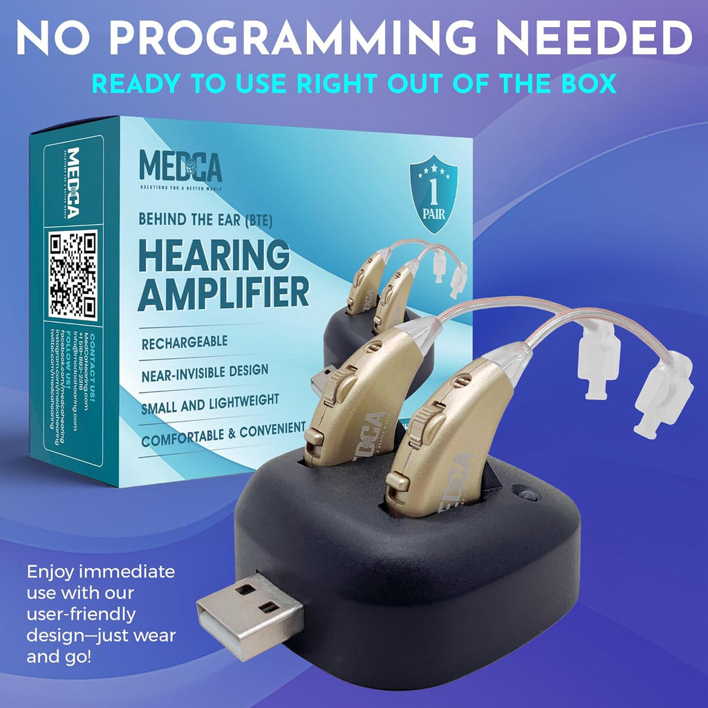 NewEar Rechargeable BTE Digital Hearing Amplifier with USB Dock, Behind-the-Ear

