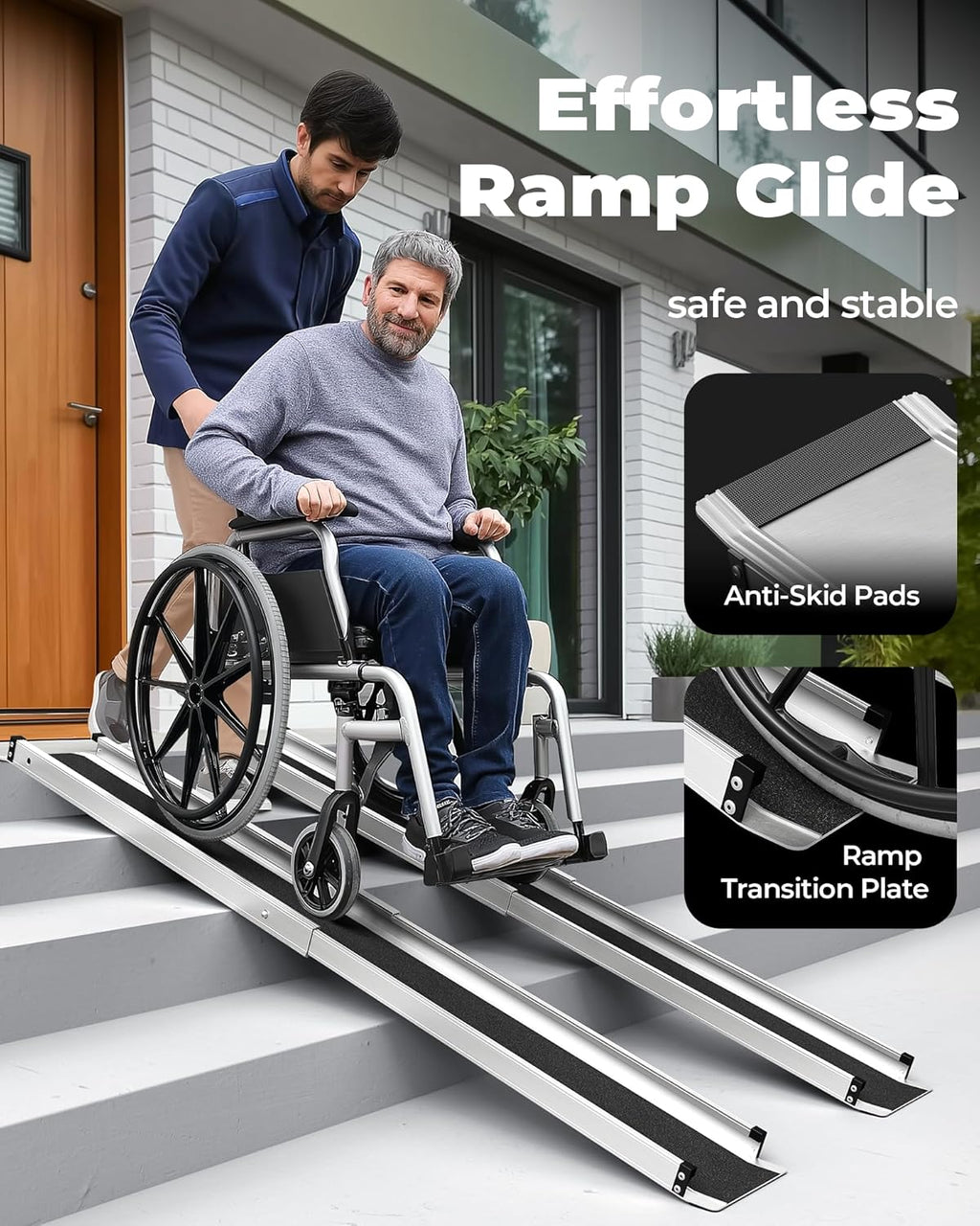 Adjustable Telescoping Wheelchair Ramp for Steps, Portable Aluminum Anti-Slip Ramp

