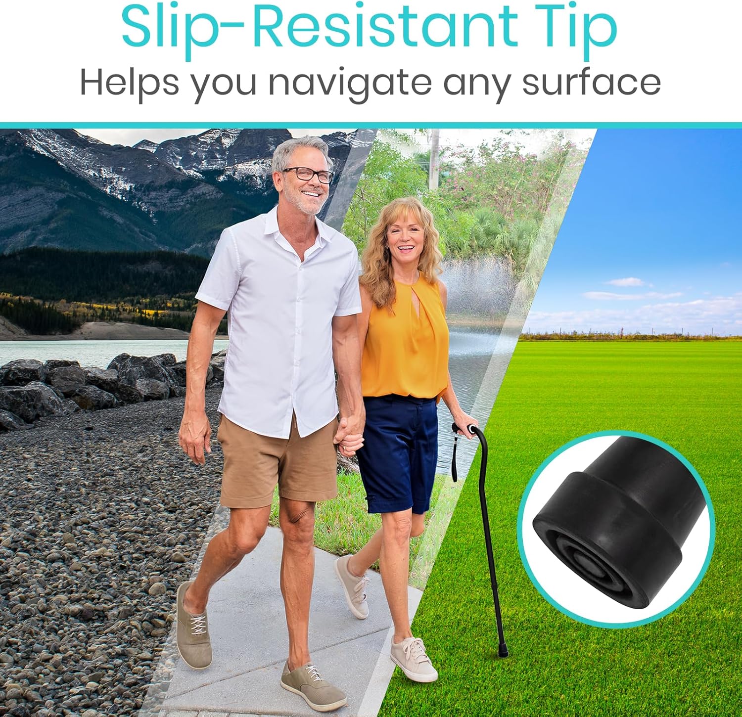 Vive Adjustable Walking Cane for Adults with Offset Grip, Lightweight Aluminum

