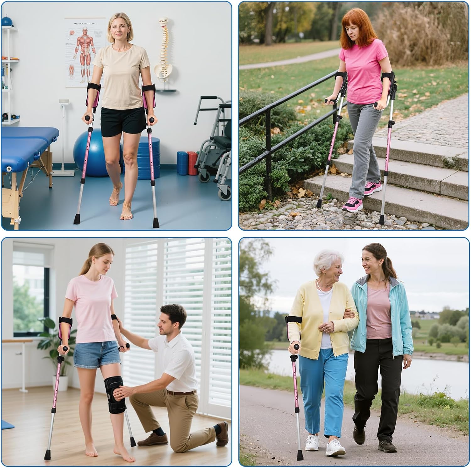 Adjustable 3-Angle Forearm Crutches for Adults, Non-Slip Rubber Tips, EVA Support

