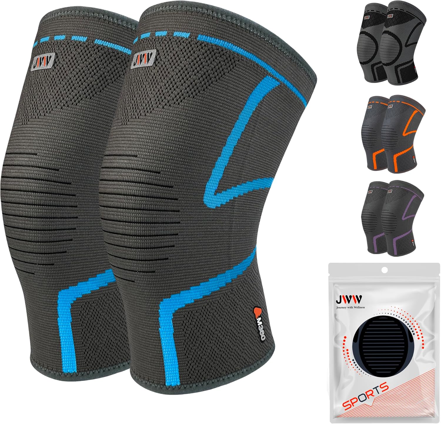 JWW Plus Size Knee Compression Sleeve 2 Pack Knee Brace for Knee Pain Support

