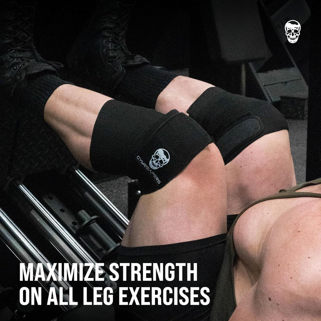 Gymreapers Knee Wraps for Squats and Powerlifting 72-Inch Compression Wraps with Strap

