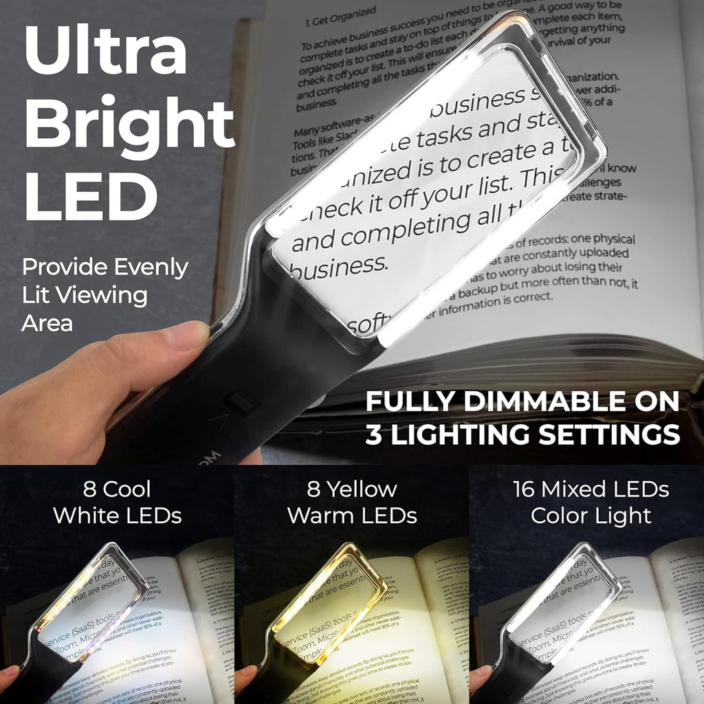 MAGNIPROS Patented 6X Magnifying Glass with 3 Light Modes Anti-Glare Lens

