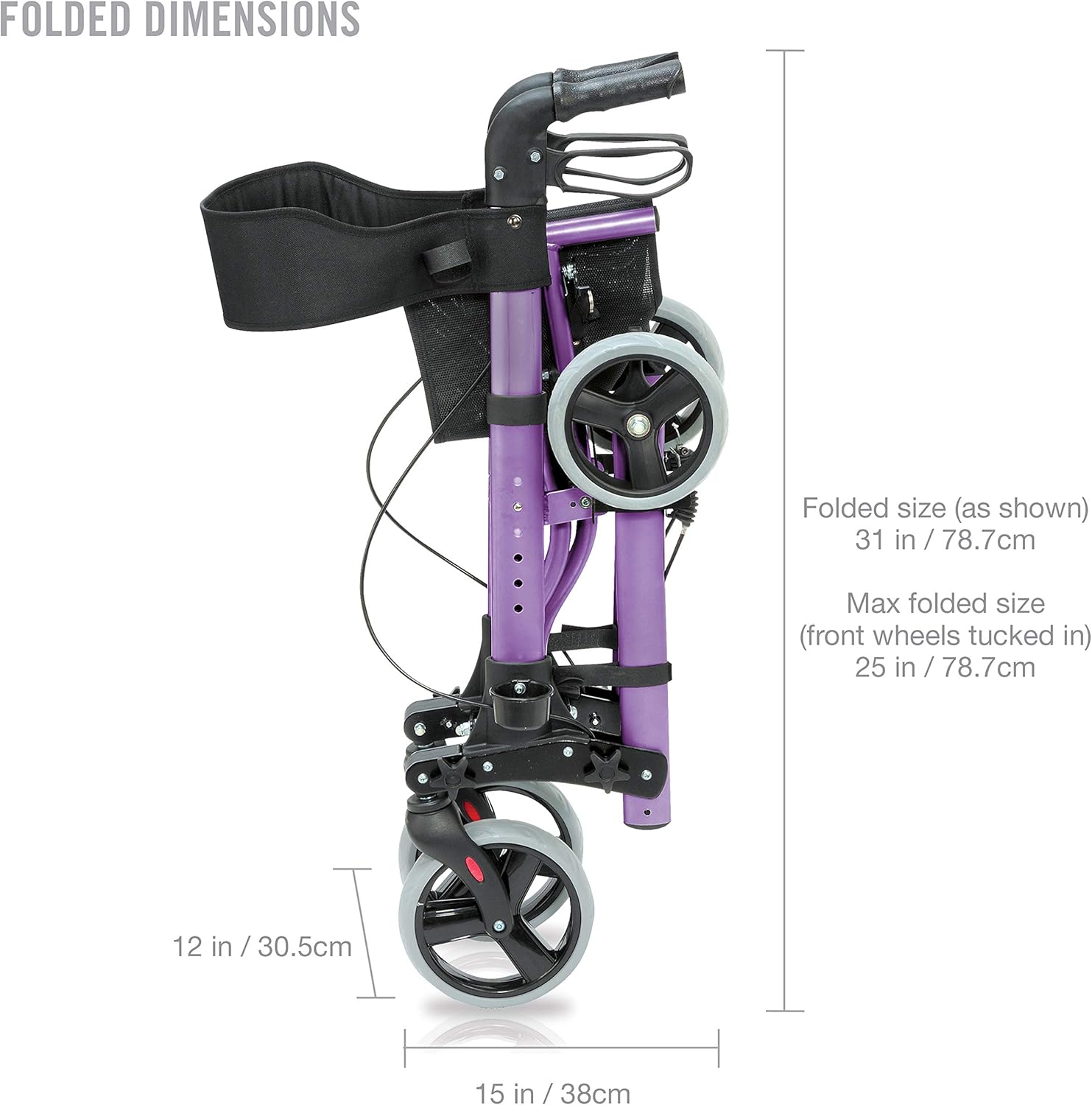 HealthSmart Rollator Walker with Seat and Backrest, Adjustable Handle, Folding Frame

