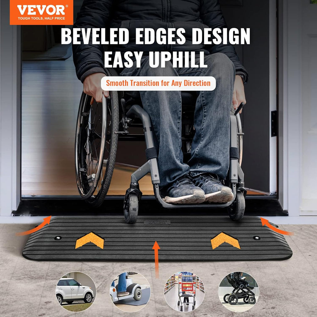 VEVOR Rubber Threshold Ramp for Wheelchairs and Scooters, Non-Slip Curb Ramp

