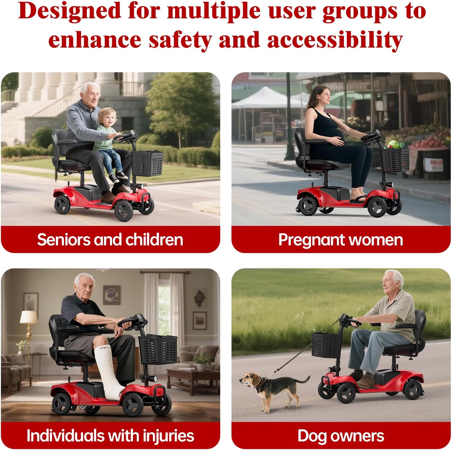 AXADA 4-Wheel Foldable Mobility Scooter for Adults, LED Headlights, 300 lb Capacity

