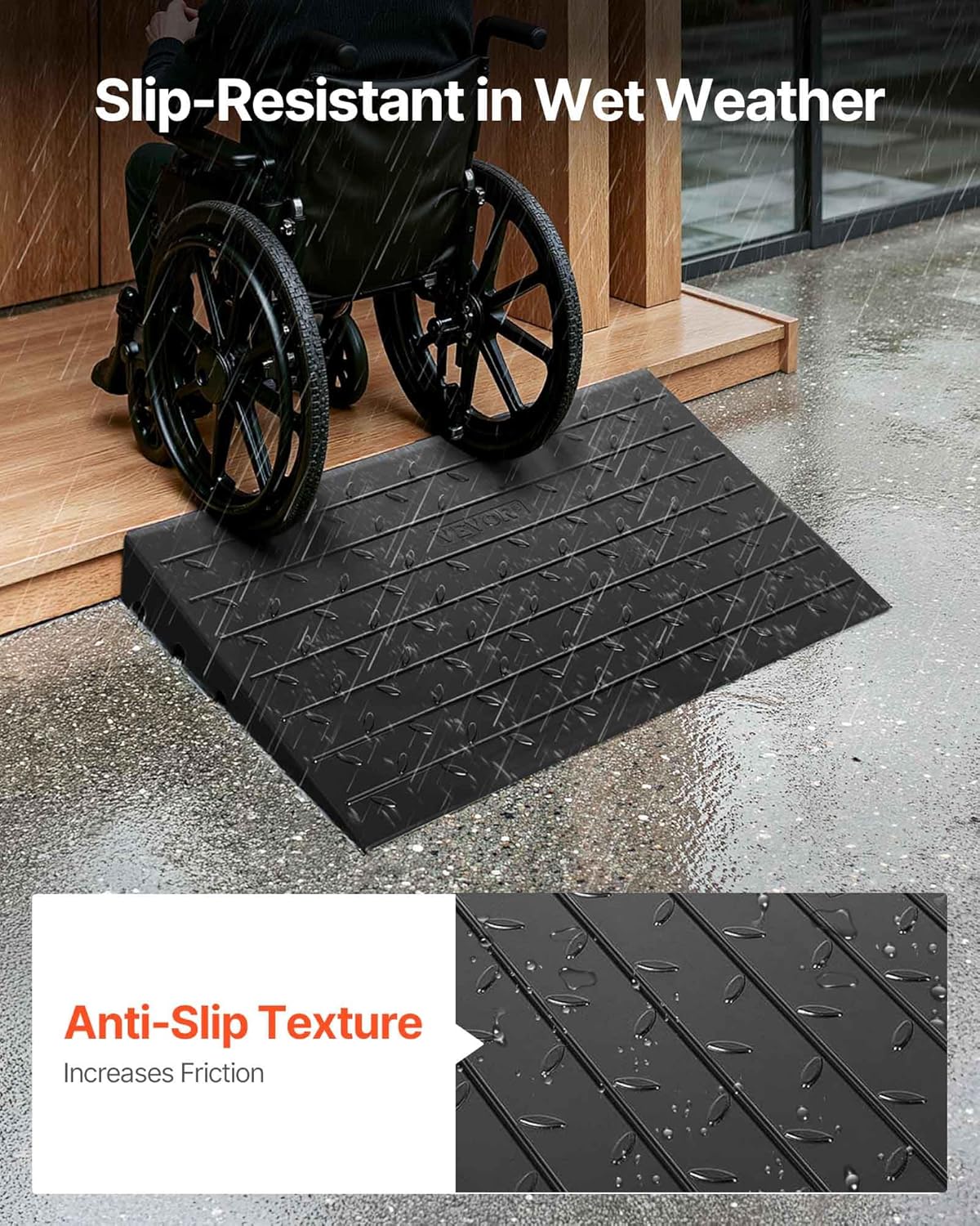 VEVOR Rubber Threshold Ramp with Cable Cord Cover, No-Slip Doorway Curb Ramp

