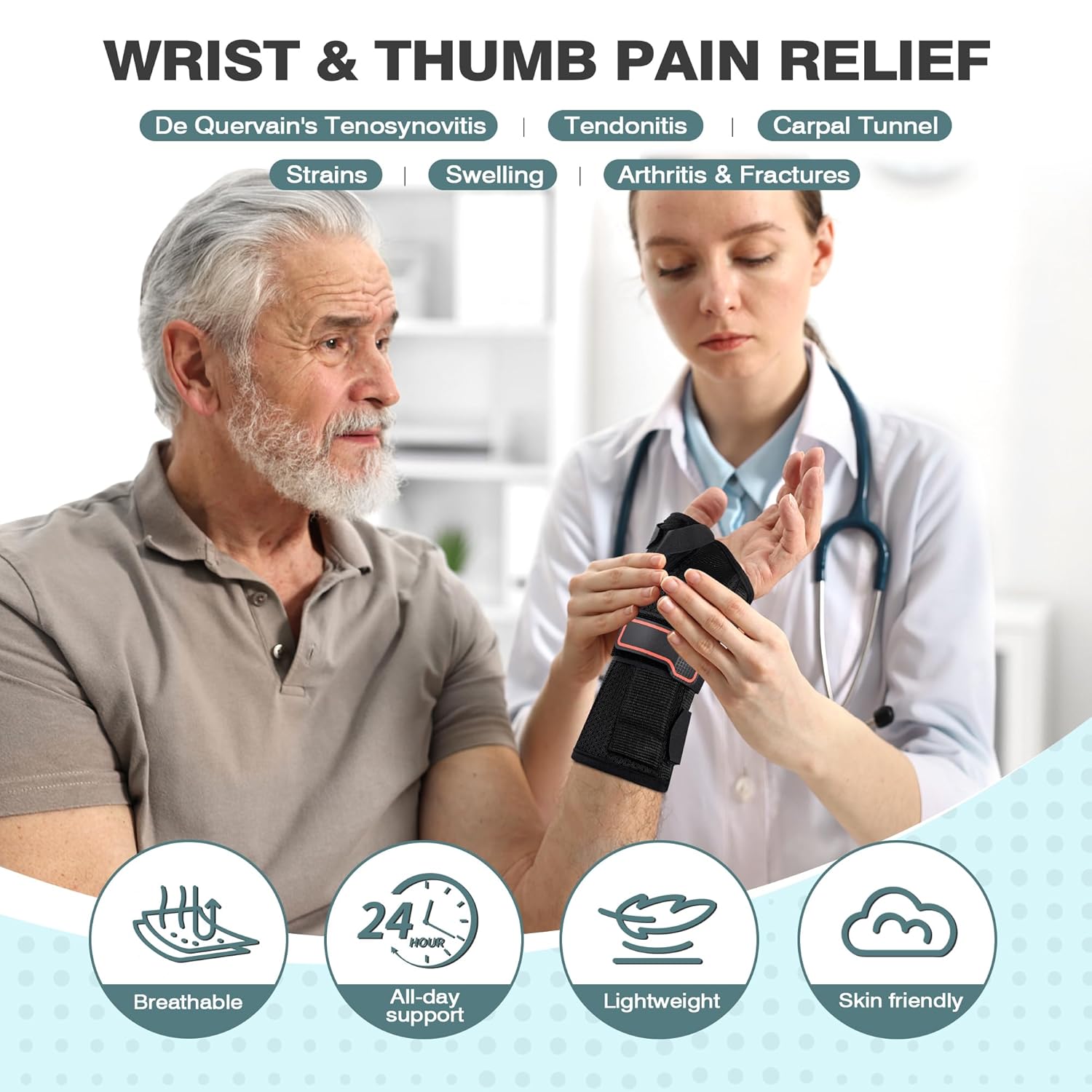 Medibot Thumb Spica Wrist Brace Splint for De Quervain's, Carpal Tunnel & Arthritis

