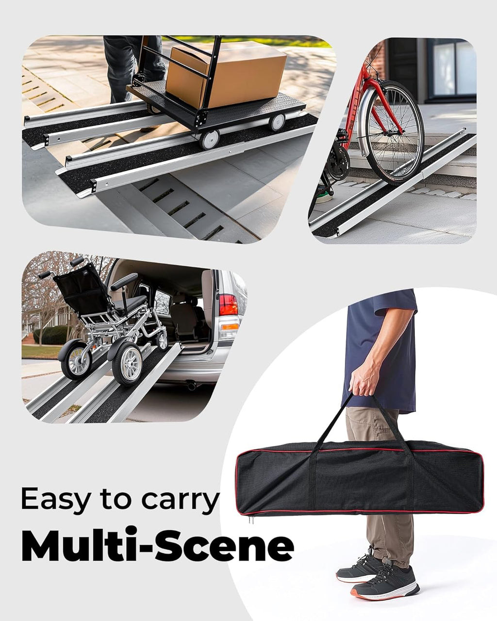 Adjustable Telescoping Wheelchair Ramp for Steps, Portable Aluminum Anti-Slip Ramp

