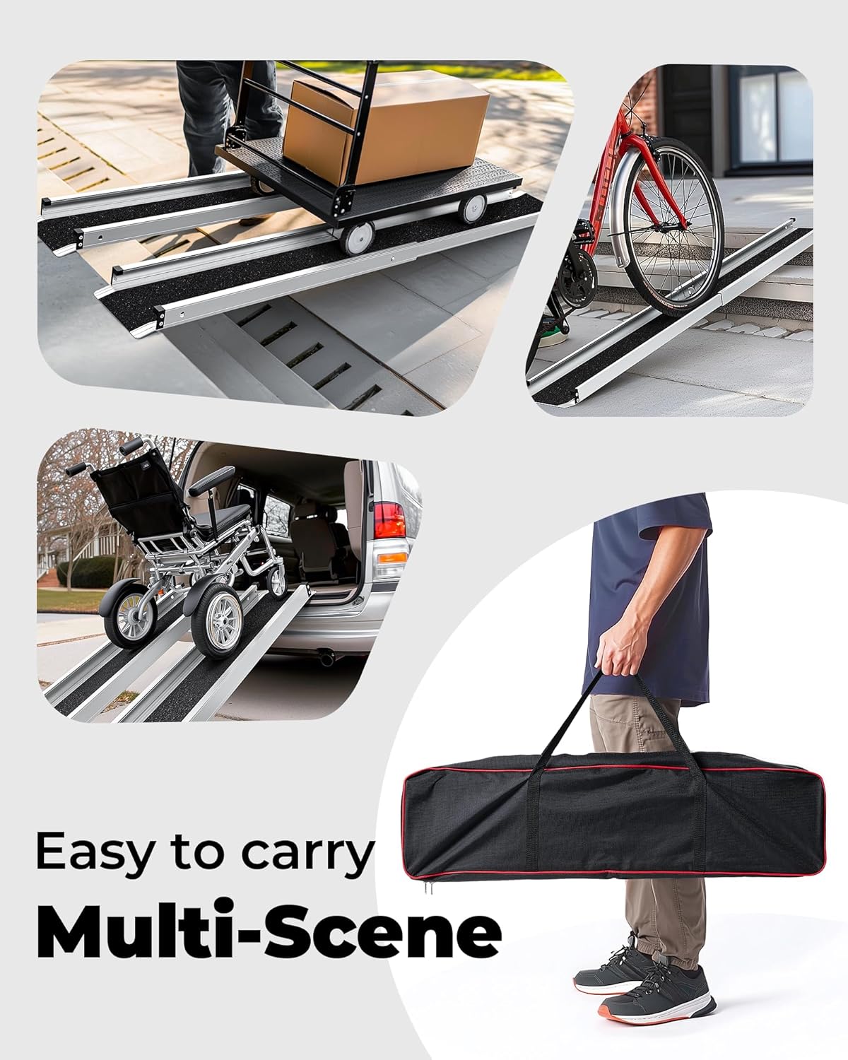 Adjustable Telescoping Wheelchair Ramp for Steps, Portable Aluminum Anti-Slip Ramp

