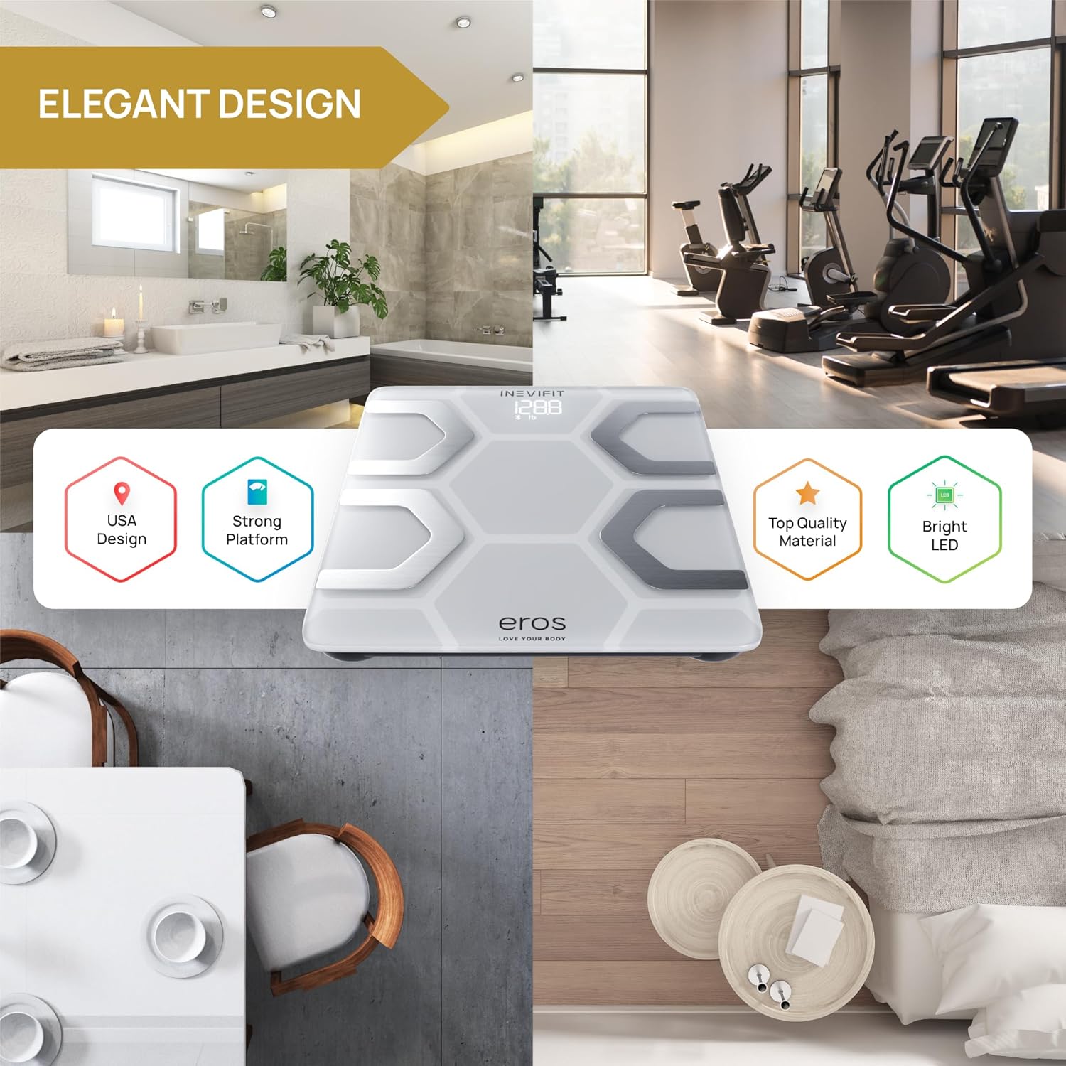 INEVIFIT EROS Bluetooth Smart Bathroom Body Fat Scale with BMI and App 400 lb

