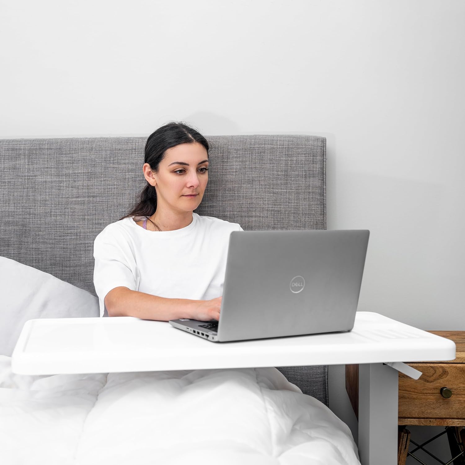 Carex Rolling Overbed Table with Wheels, Adjustable Height Bedside Desk Tray

