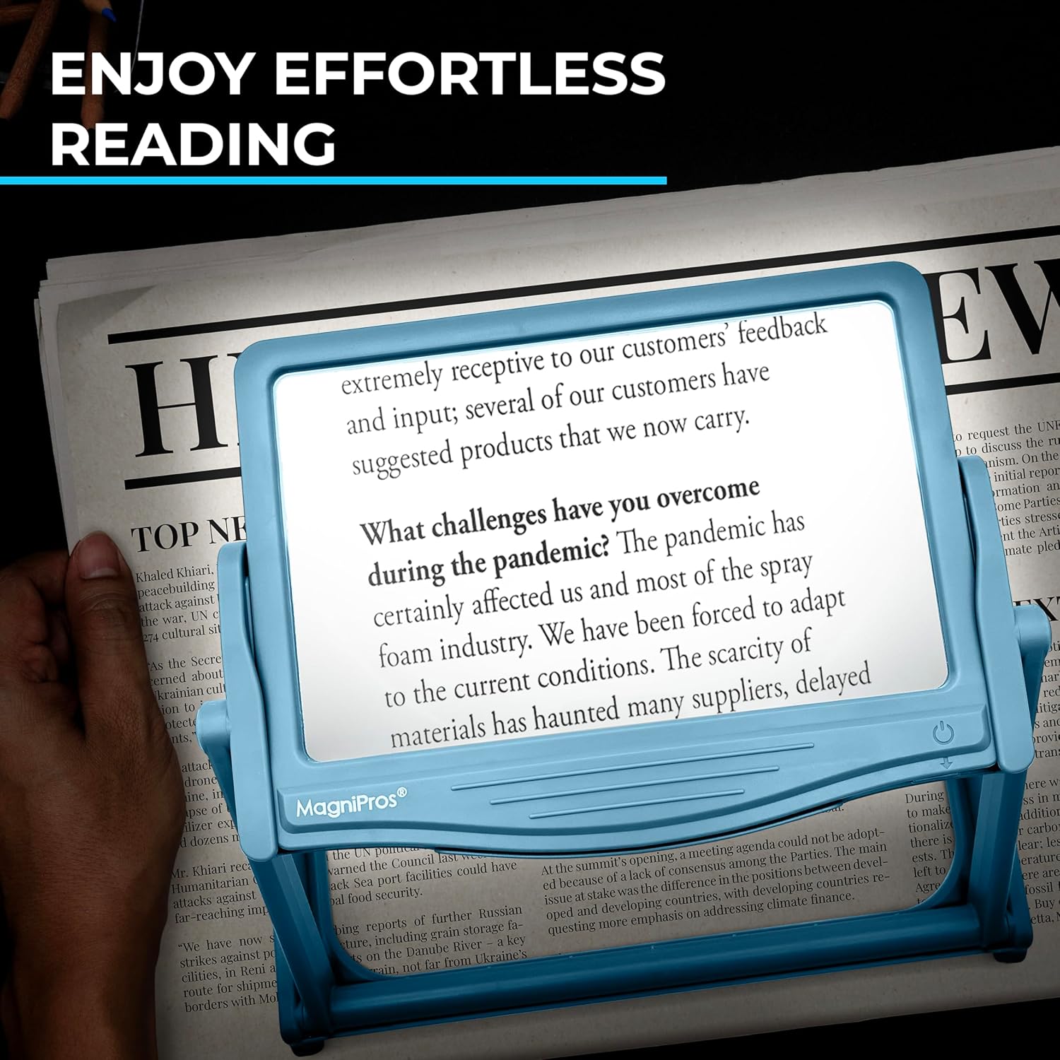 MagniPros 5X Full Page LED Hands-Free Magnifying Glass with Detachable Stand

