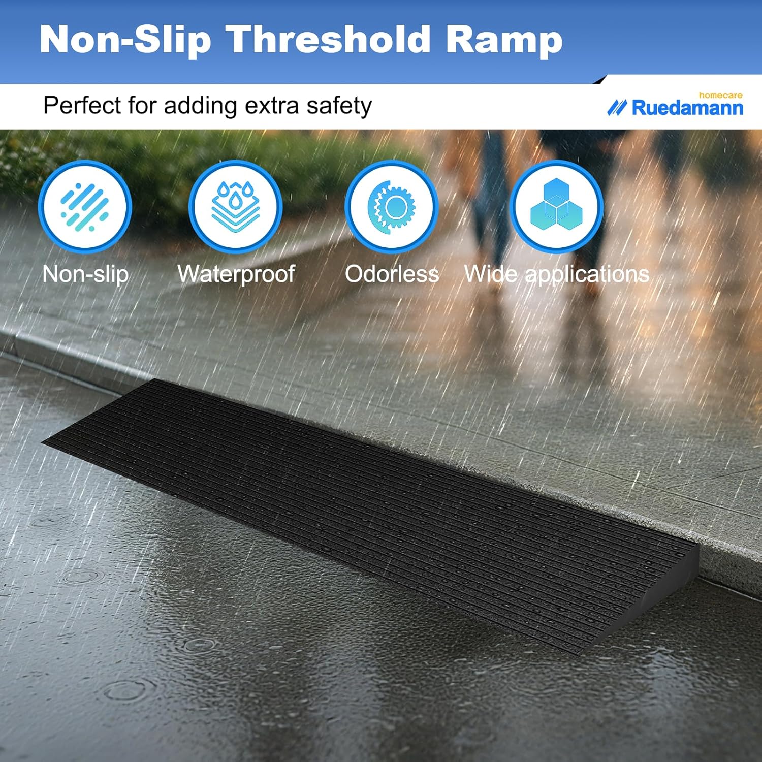 Ruedamann Rubber Threshold Ramp for Doorways, Non-Slip Wheelchair Access

