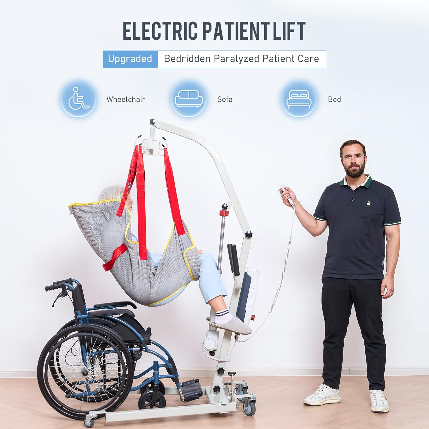 Careboda Electric Patient Lift Transfer Chair with Sling, 510 lb Capacity

