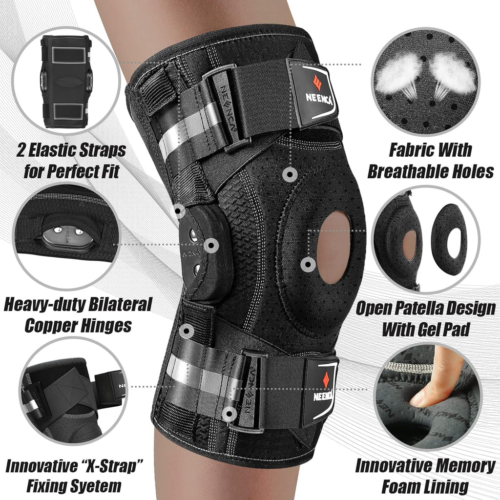 NEENCA Hinged Knee Brace with Patella Gel Pad and X-Strap Stabilizers for Support

