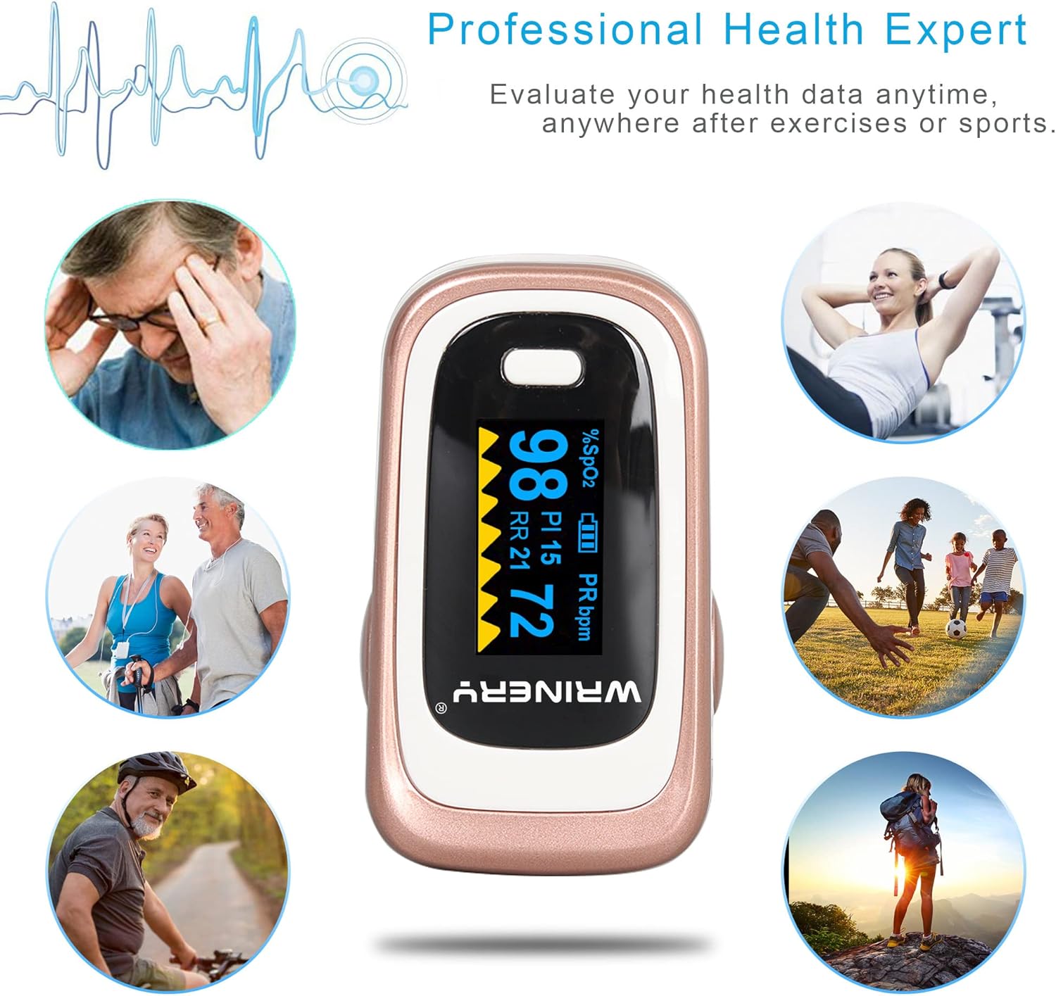 WRINERY Fingertip Pulse Oximeter Oxygen Saturation Monitor with OLED

