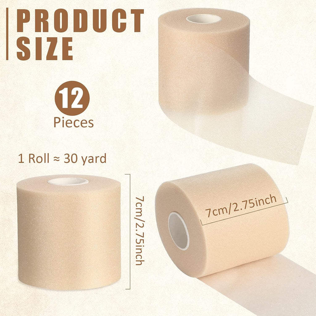 Sumind 12 Rolls Non-Adhesive Foam Pre Wrap Athletic Tape Underwrap for Sports

