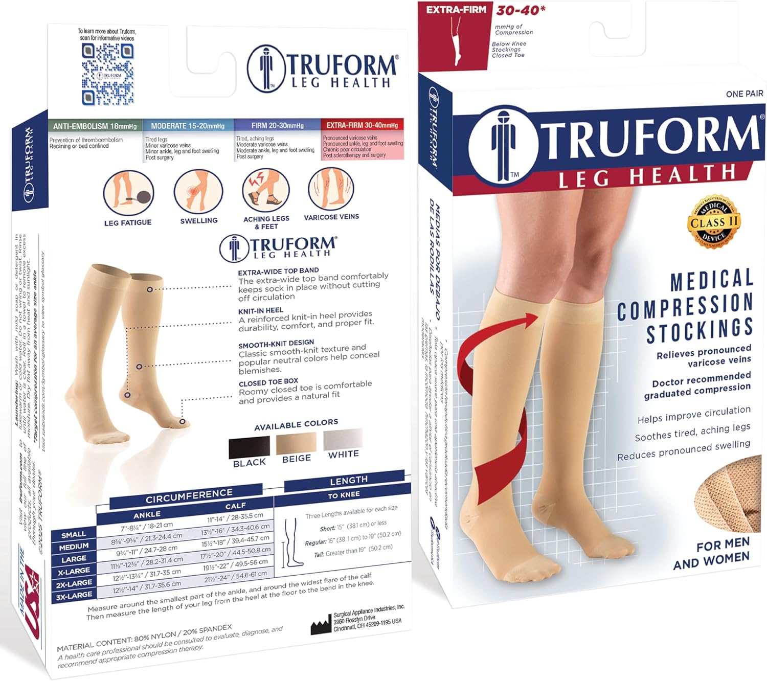 Truform 8845 30-40 mmHg Compression Stockings, Knee High, Closed Toe

