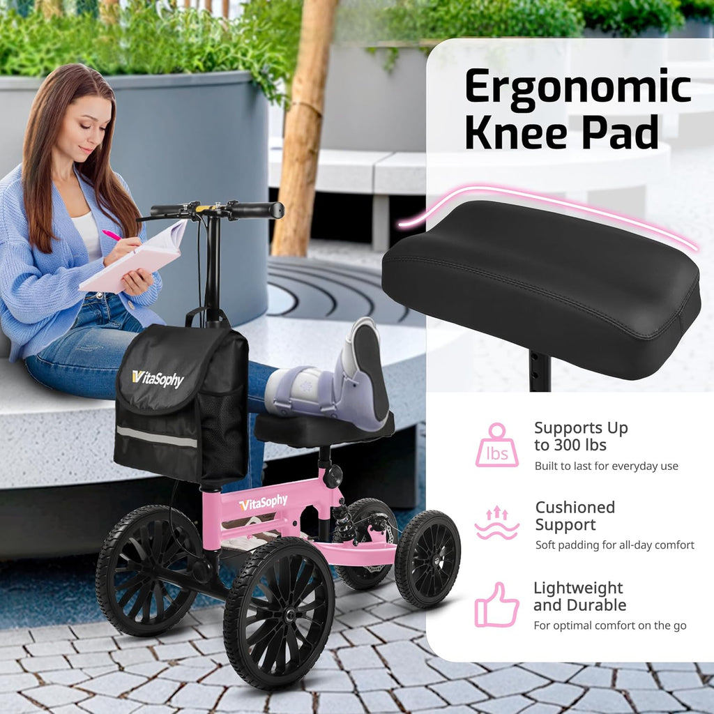 VitaSophy All-Terrain Knee Scooter with Disc Brakes, Steerable Knee Walker

